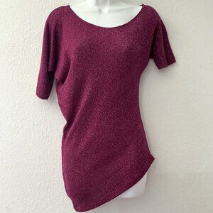 DEB BURGUNDY SHIMMER ASYMMETRICAL TOP Y2K
